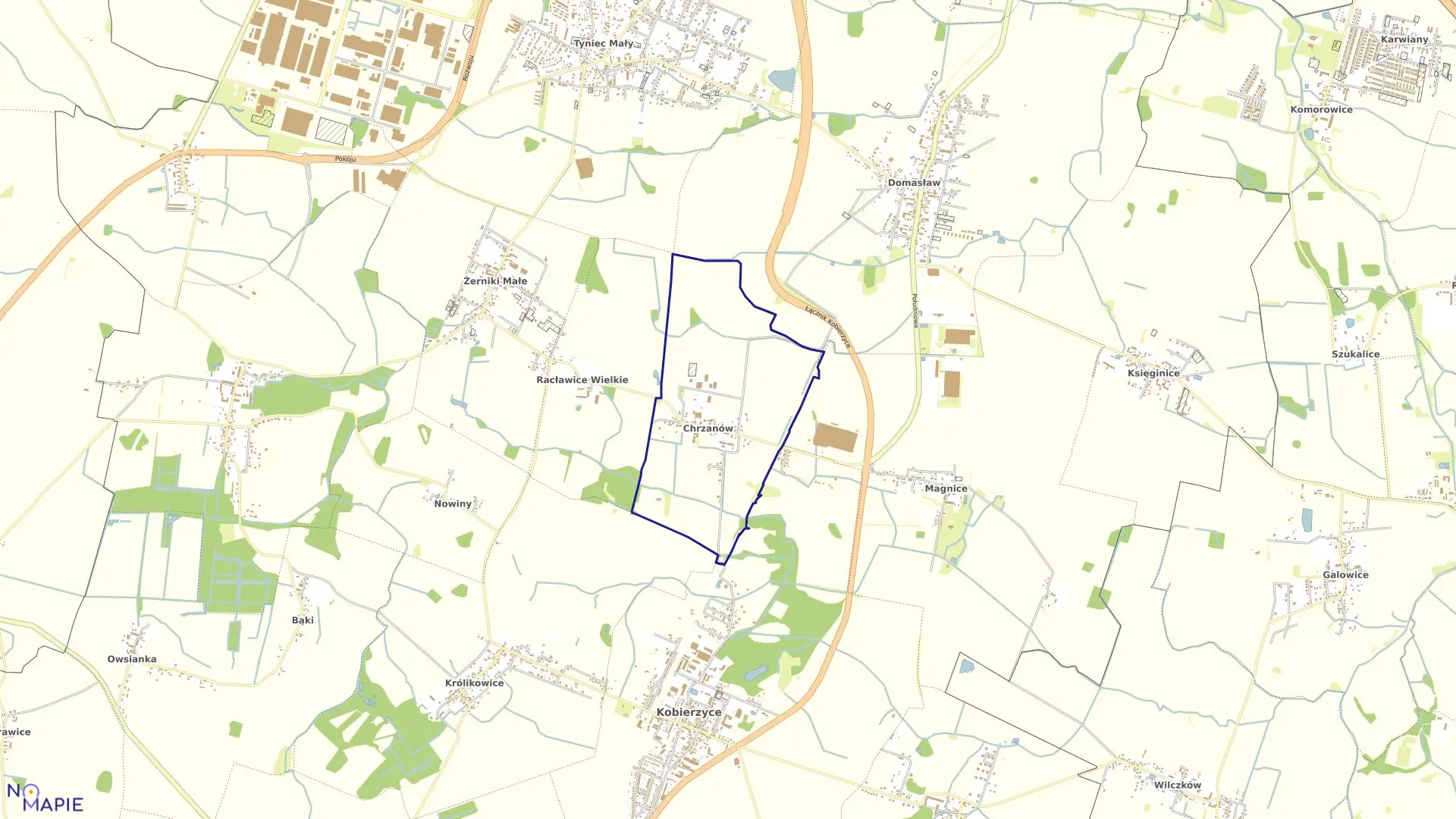 Mapa obrębu Chrzanów w gminie Kobierzyce