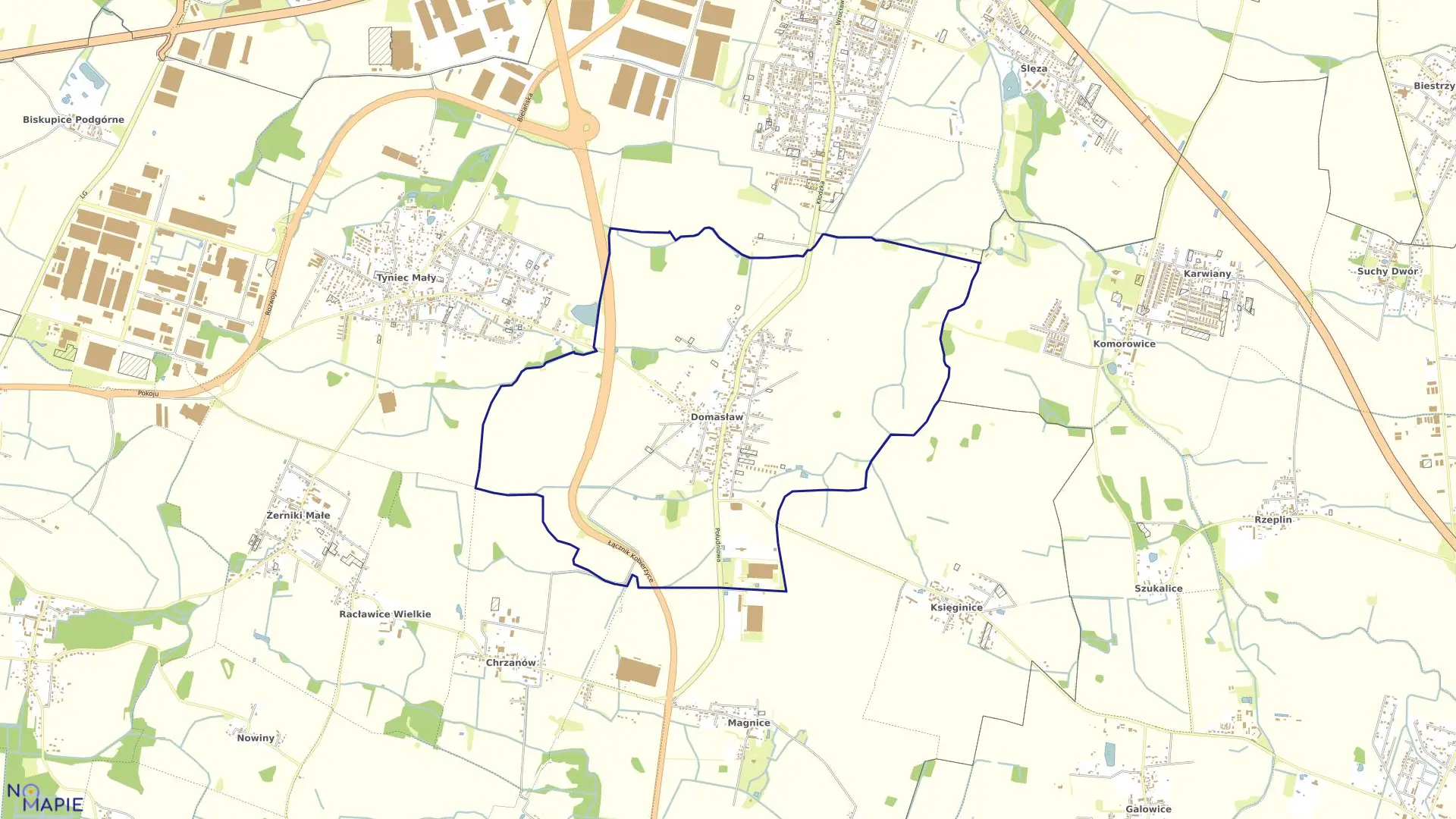 Mapa obrębu Domasław w gminie Kobierzyce