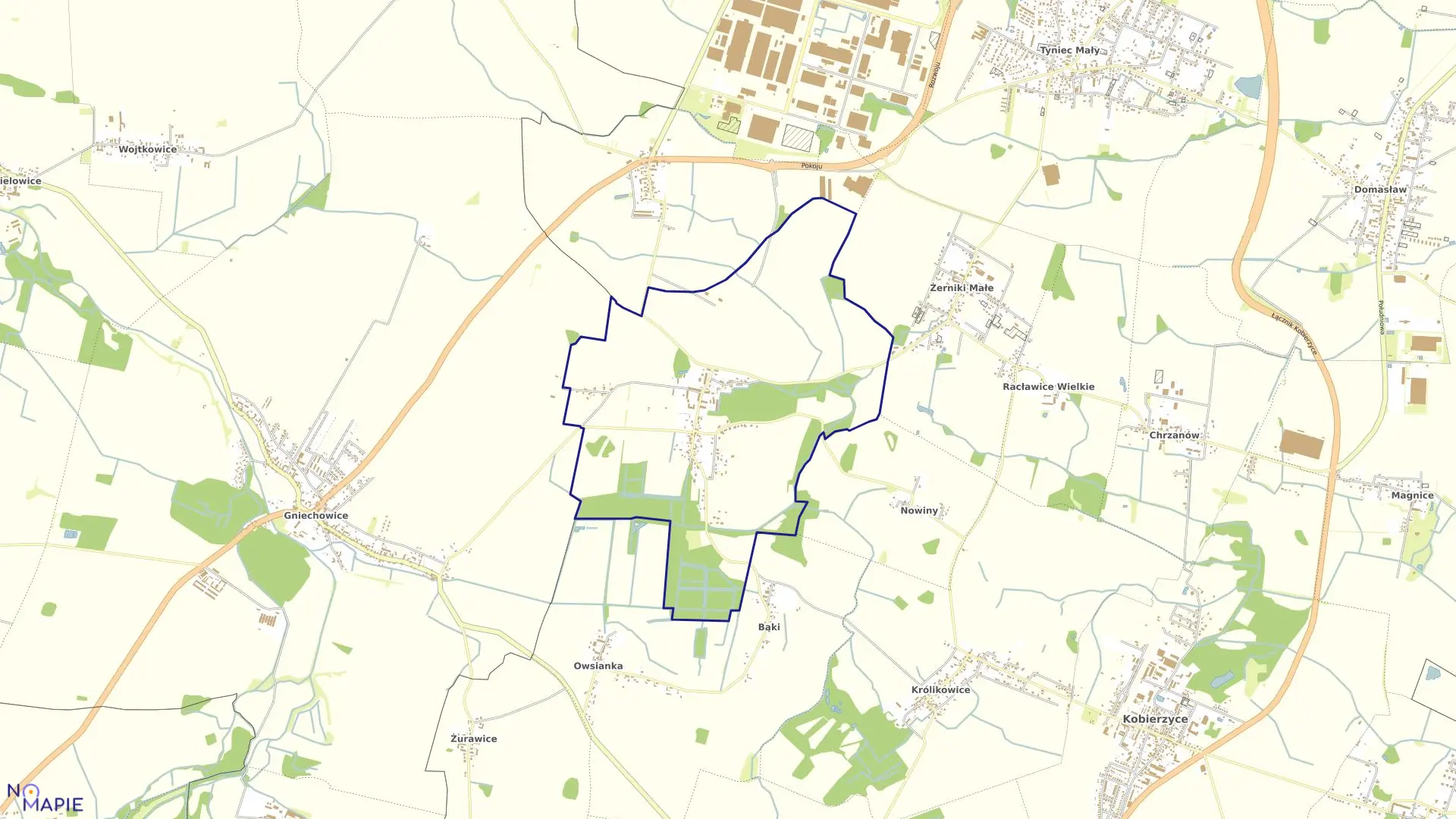 Mapa obrębu Krzyżowice-Wierzbica w gminie Kobierzyce