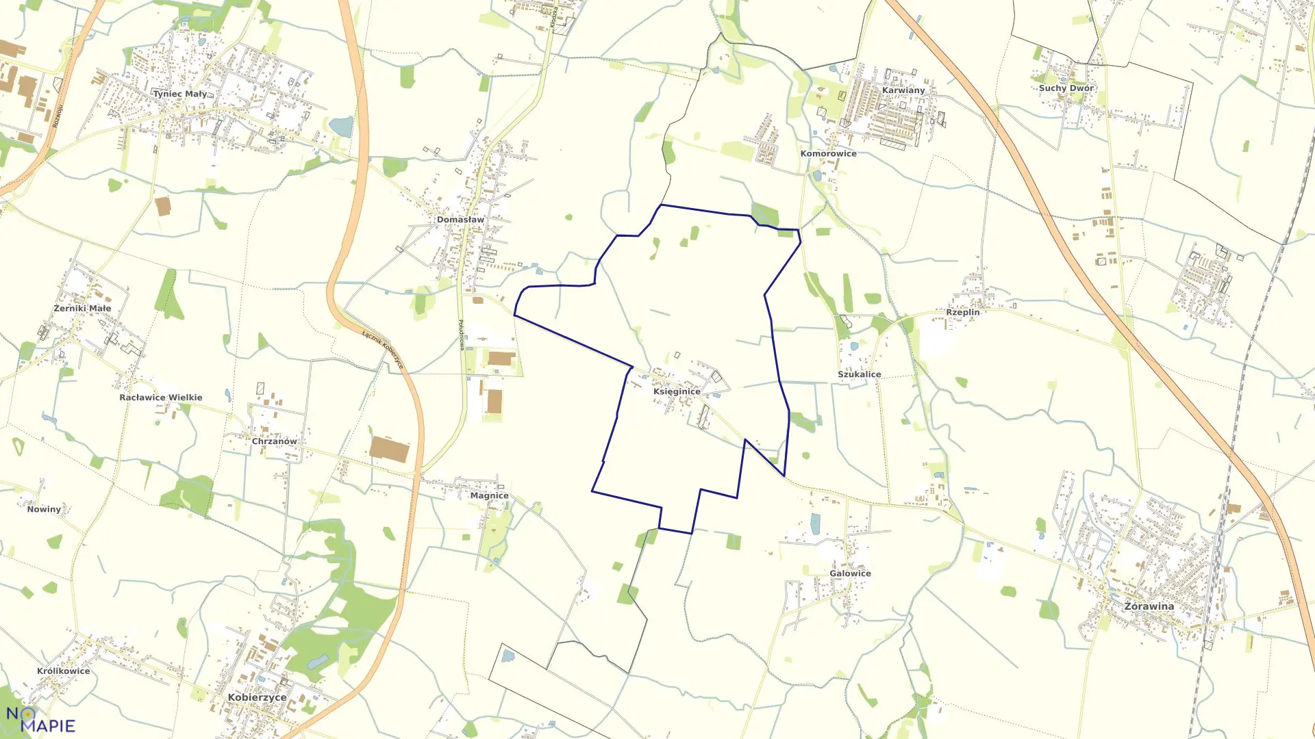 Mapa obrębu Księginice w gminie Kobierzyce