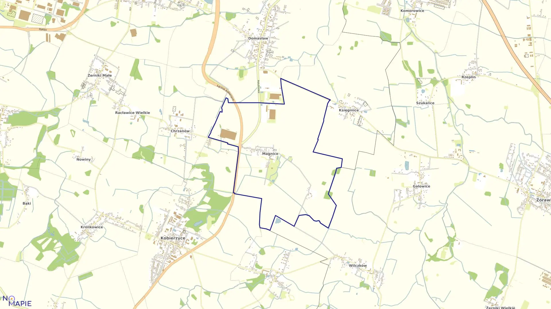 Mapa obrębu Magnice w gminie Kobierzyce