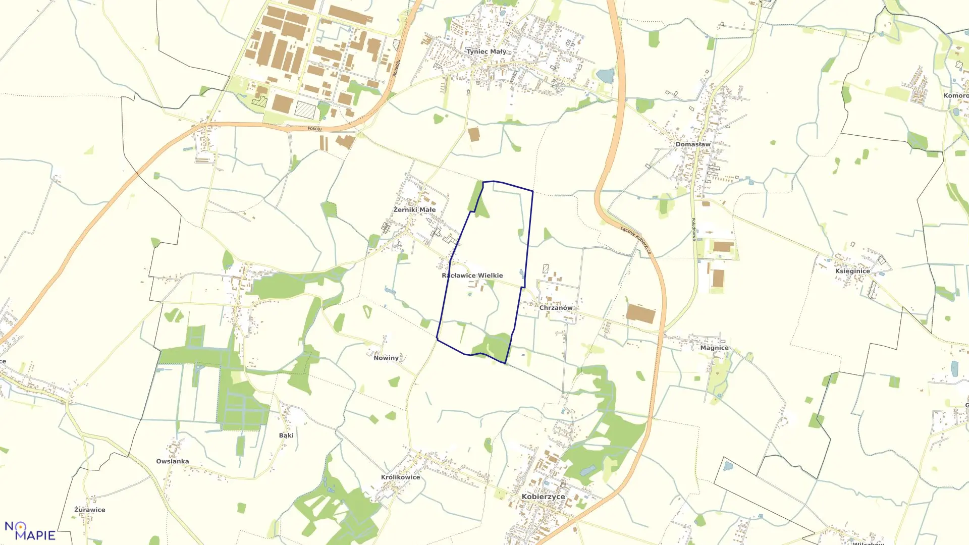 Mapa obrębu Racławice Wielkie w gminie Kobierzyce