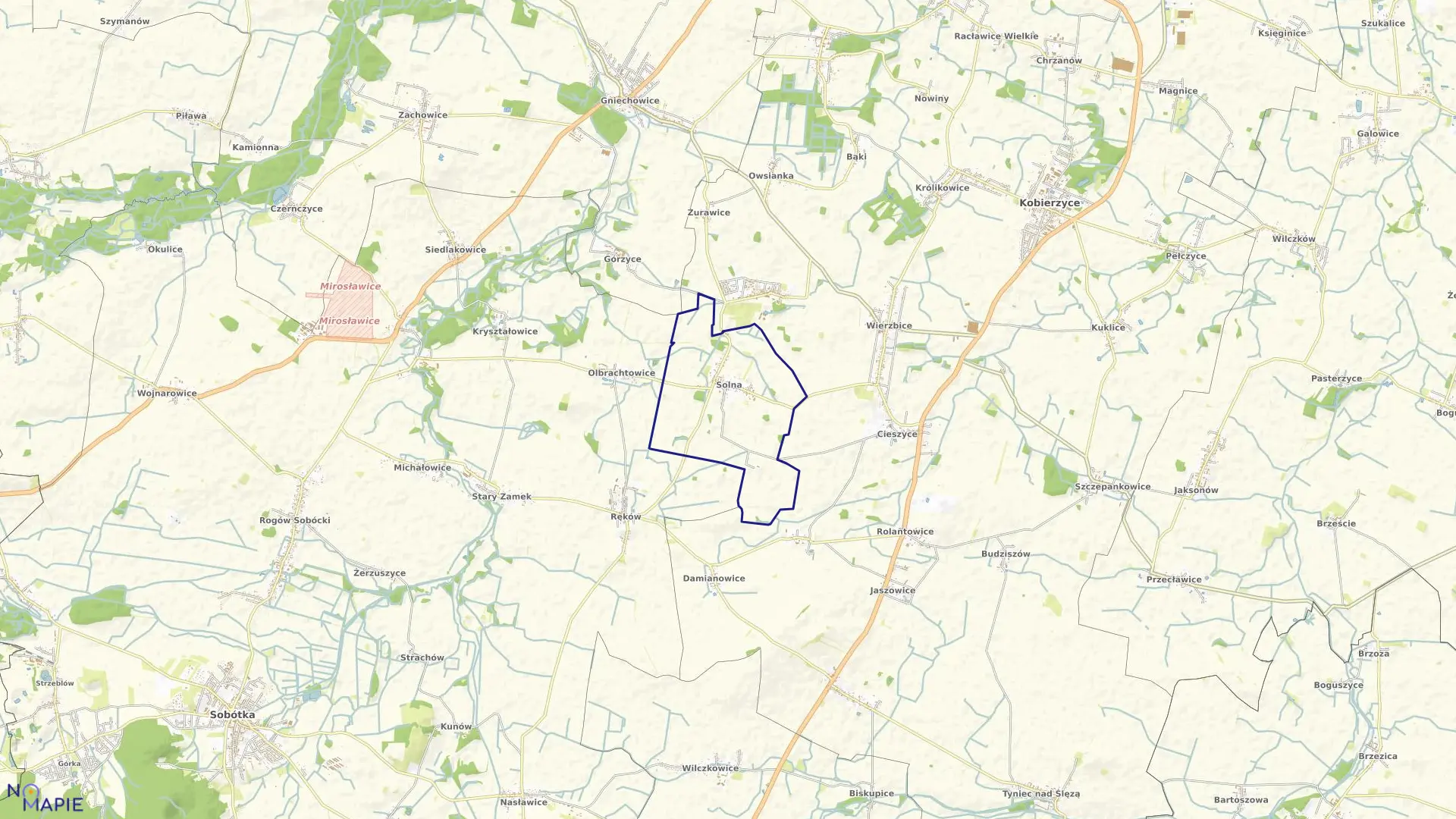 Mapa obrębu Solna w gminie Kobierzyce