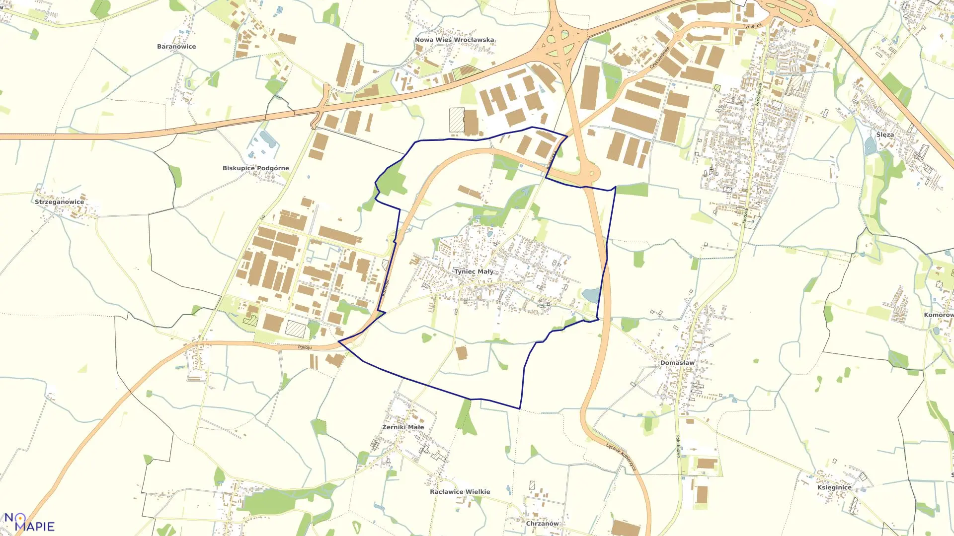 Mapa obrębu Tyniec Mały w gminie Kobierzyce