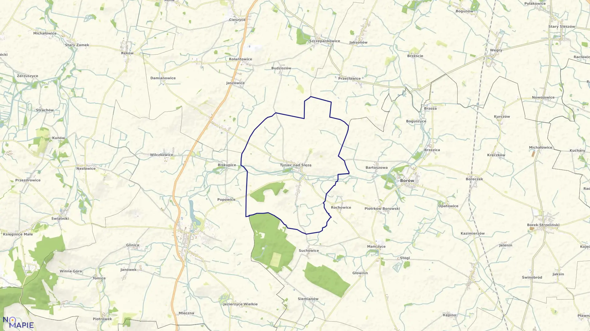 Mapa obrębu Tyniec N/Ślęzą w gminie Kobierzyce